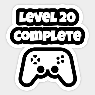 Level 20 Completed Video Gamer 20th Birthday Gift Sticker